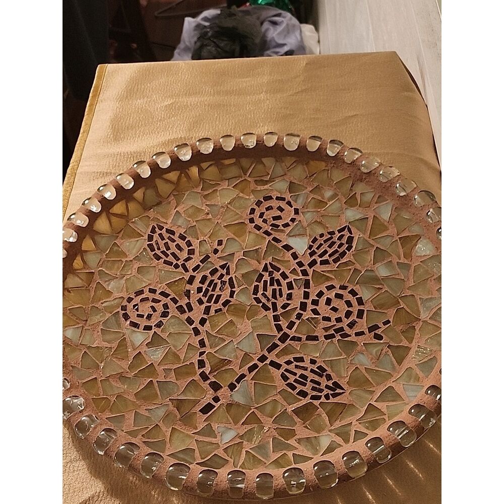 Pier 1 Mosaic Decorative Tray in Brown and Green with Glass Bead Edge